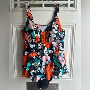Size 16 Floral Multicolor Adjustable Straps Ruffles One Piece Swimsuit